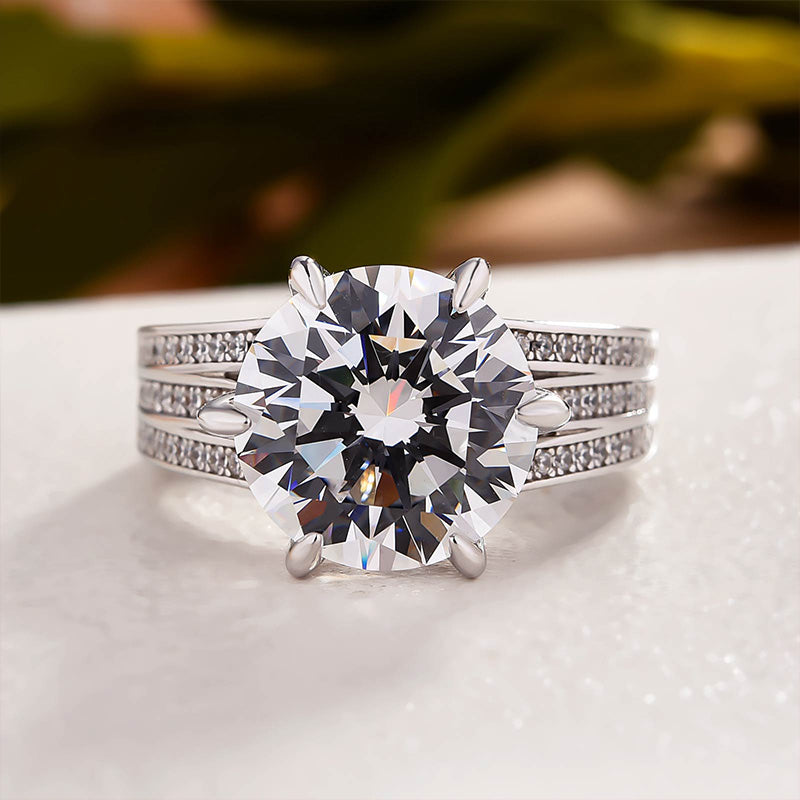 Stunning Round Cut Three Shank Design Sterling Silver Engagement Ring Shineofidamond