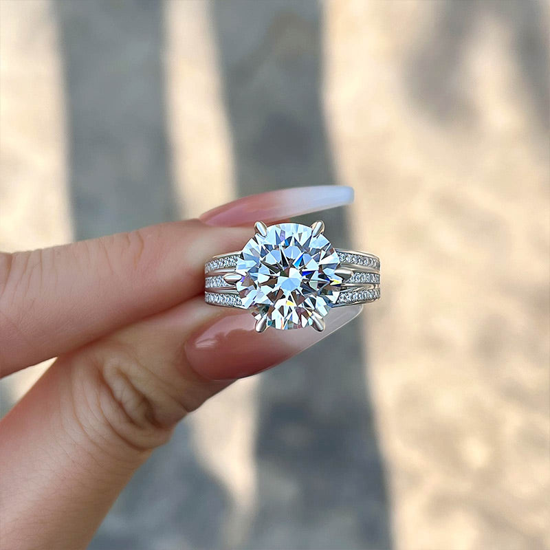 Stunning Round Cut Three Shank Design Sterling Silver Engagement Ring Shineofidamond
