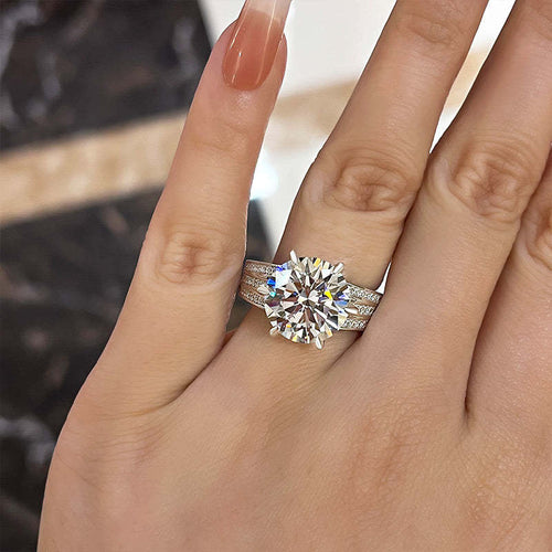Stunning Round Cut Three Shank Design Sterling Silver Engagement Ring Shineofidamond