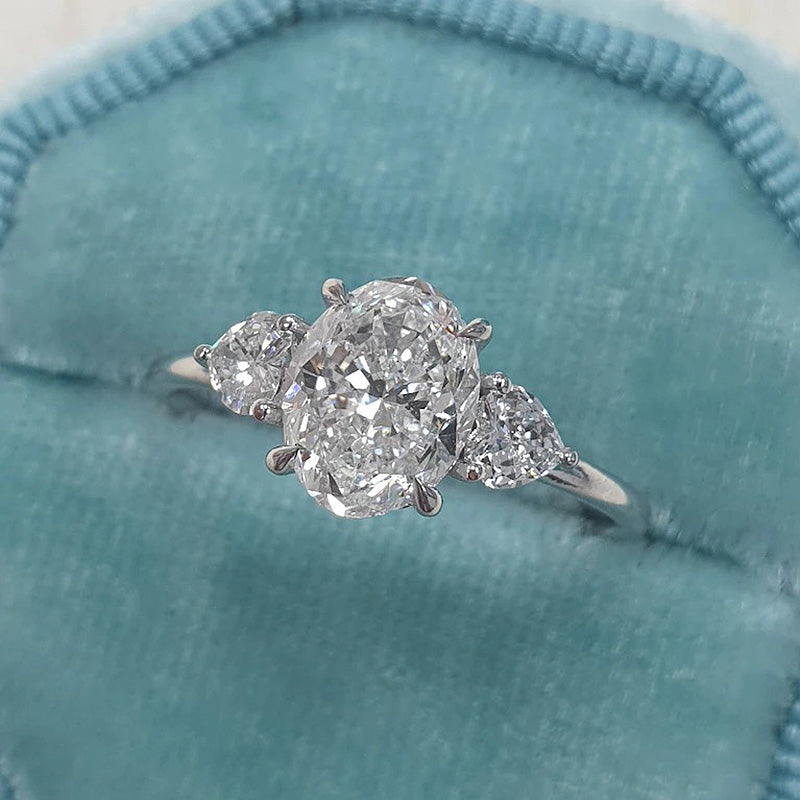 Exquisite Oval Cut Three Stone Wedding Bridal Set In Sterling Silver Shineofdiamond