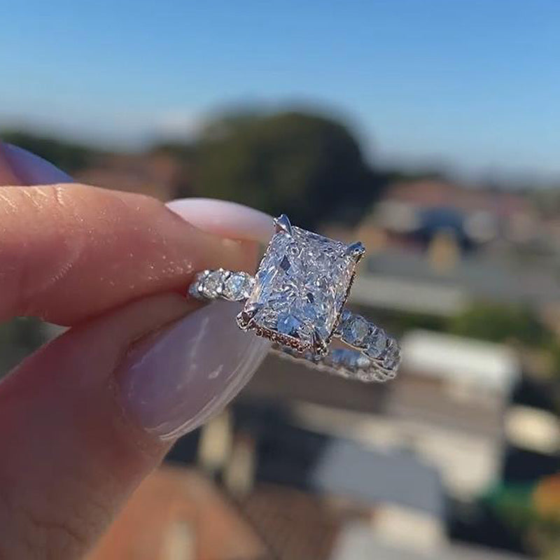 Stunning Radiant Cut Engagement Ring In Sterling Silver Shineofidamond