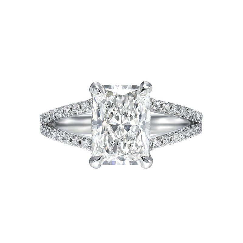 Exquisite Split Shank Radiant Cut Engagement Ring In Sterling Silver Shineofdiamond