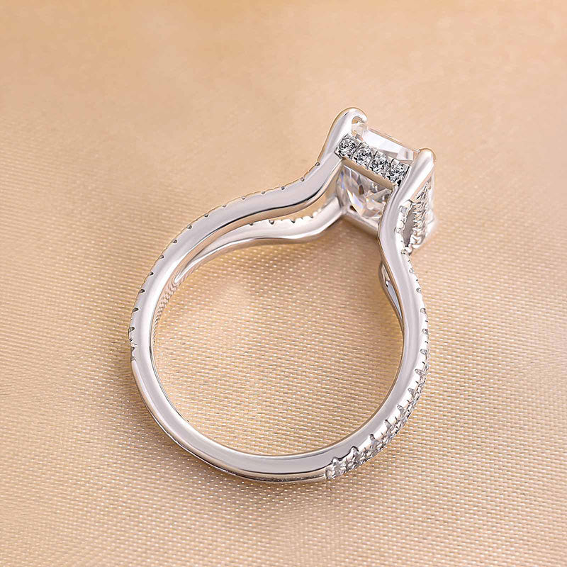 Exquisite Split Shank Radiant Cut Engagement Ring In Sterling Silver Shineofdiamond