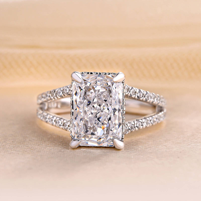 Exquisite Split Shank Radiant Cut Engagement Ring In Sterling Silver Shineofdiamond