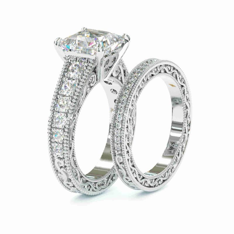 Princess Cut Wedding Bridal Set In Sterling Silver Shineofdiamond
