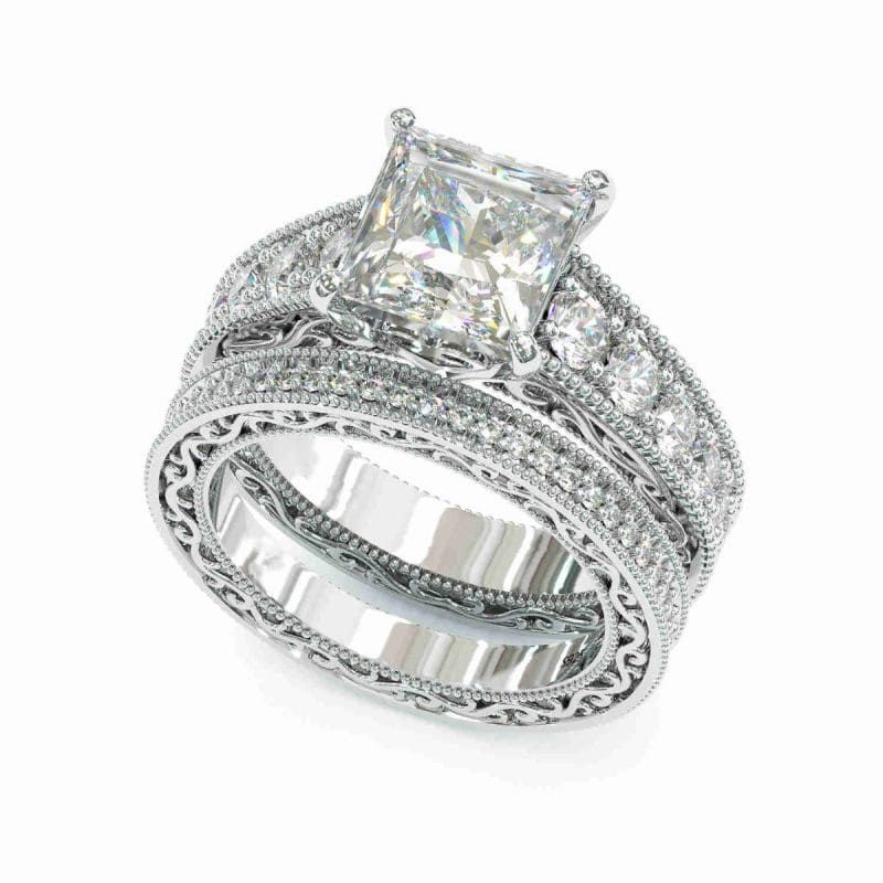 Princess Cut Wedding Bridal Set In Sterling Silver Shineofdiamond