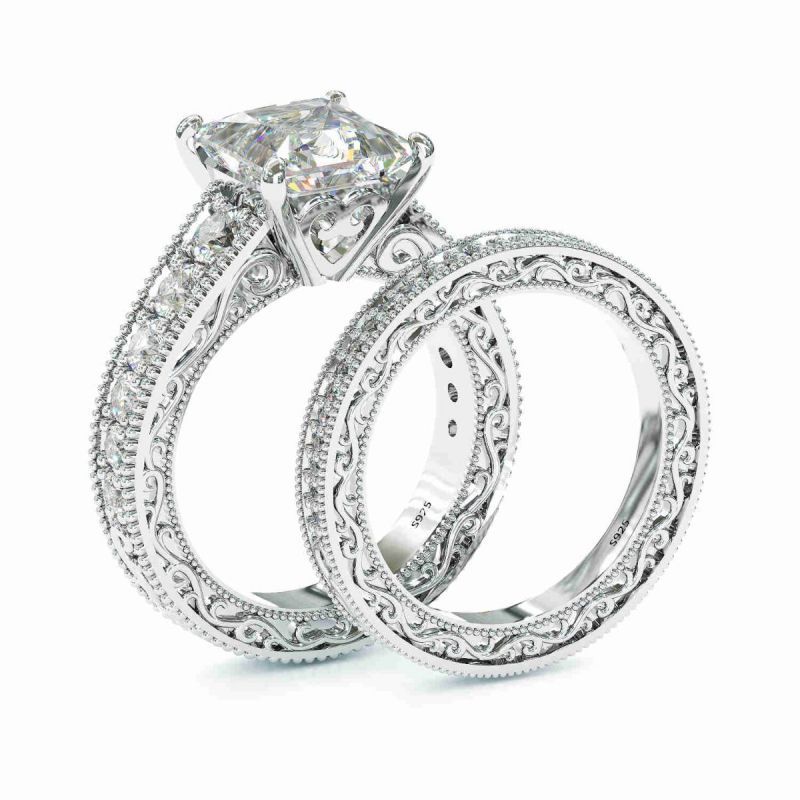 Princess Cut Wedding Bridal Set In Sterling Silver Shineofdiamond
