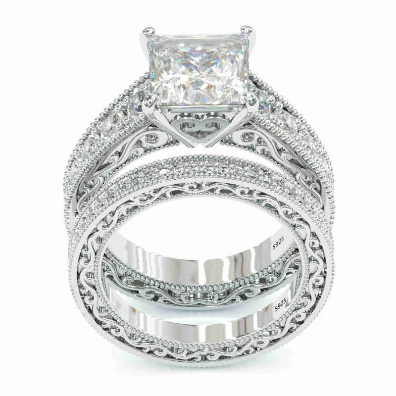 Princess Cut Wedding Bridal Set In Sterling Silver Shineofdiamond