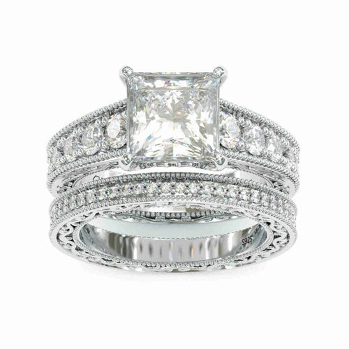 Princess Cut Wedding Bridal Set In Sterling Silver Shineofdiamond