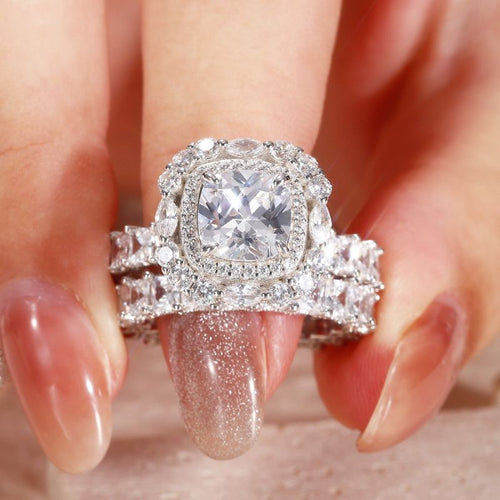 2.0CT Double Halo Cushion Cut Sterling Silver Wedding Bridal Set Shineofdiamond