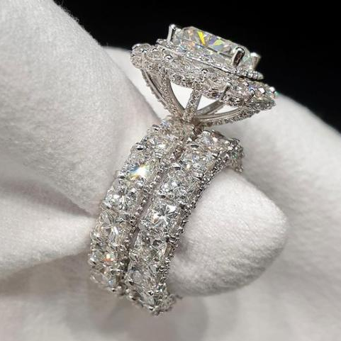 2.0CT Double Halo Cushion Cut Sterling Silver Wedding Bridal Set Shineofdiamond