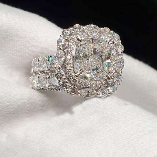 2.0CT Double Halo Cushion Cut Sterling Silver Wedding Bridal Set Shineofdiamond