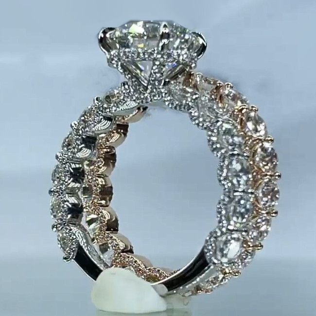 Two Tone Round Cut Wedding Bridal Set In Sterling Silver Shineofidamond