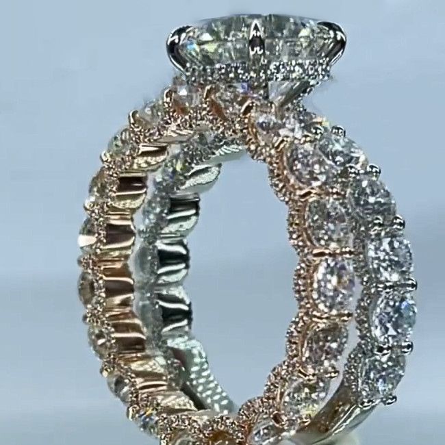 Two Tone Round Cut Wedding Bridal Set In Sterling Silver Shineofidamond