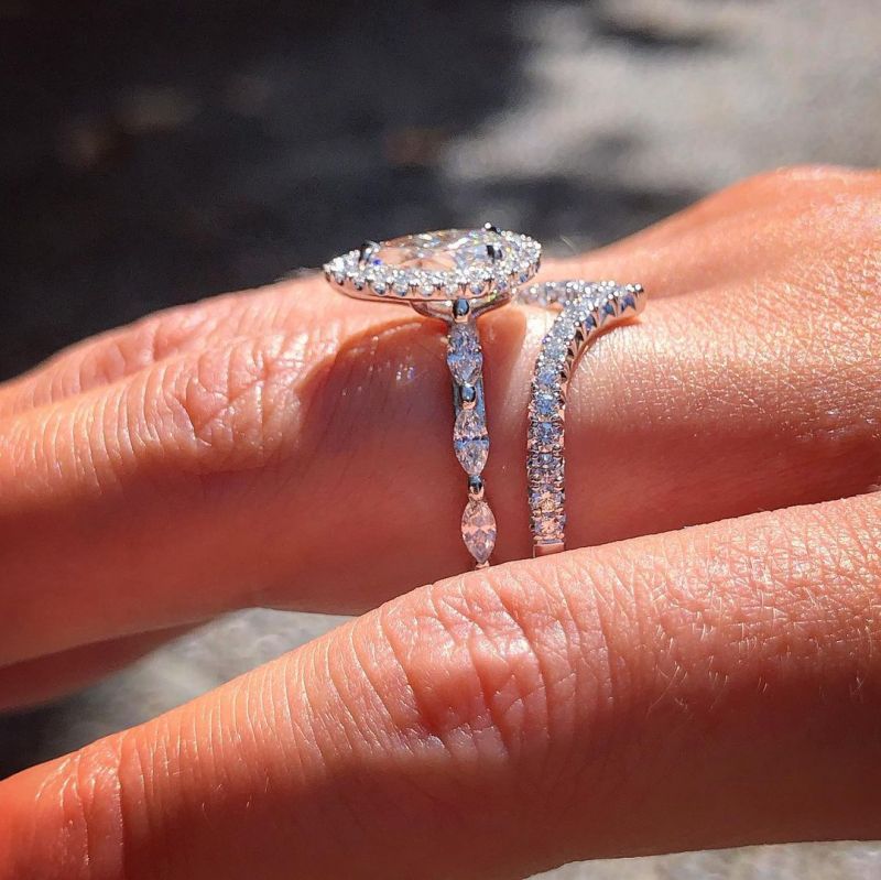 Gorgeous Halo Pear Cut Wedding Ring Set In Sterling Silver Shineofdiamond