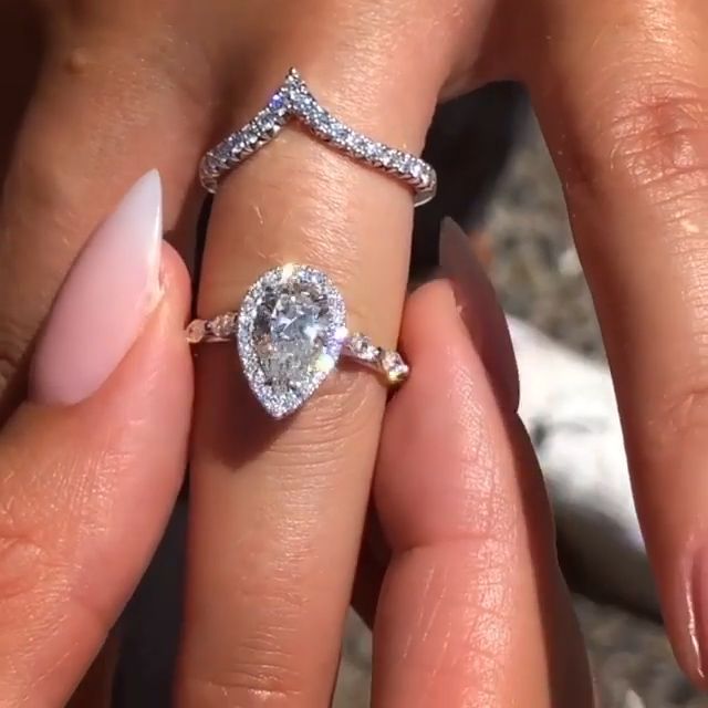 Gorgeous Halo Pear Cut Wedding Ring Set In Sterling Silver Shineofdiamond