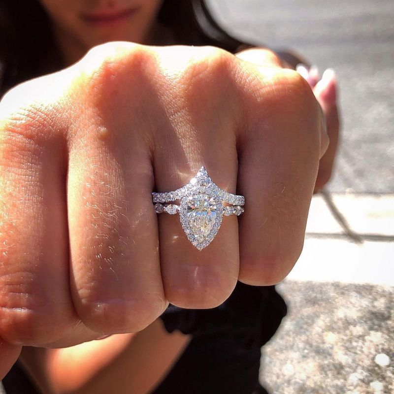 Gorgeous Halo Pear Cut Wedding Ring Set In Sterling Silver Shineofdiamond