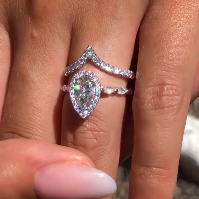 Gorgeous Halo Pear Cut Wedding Ring Set In Sterling Silver Shineofdiamond