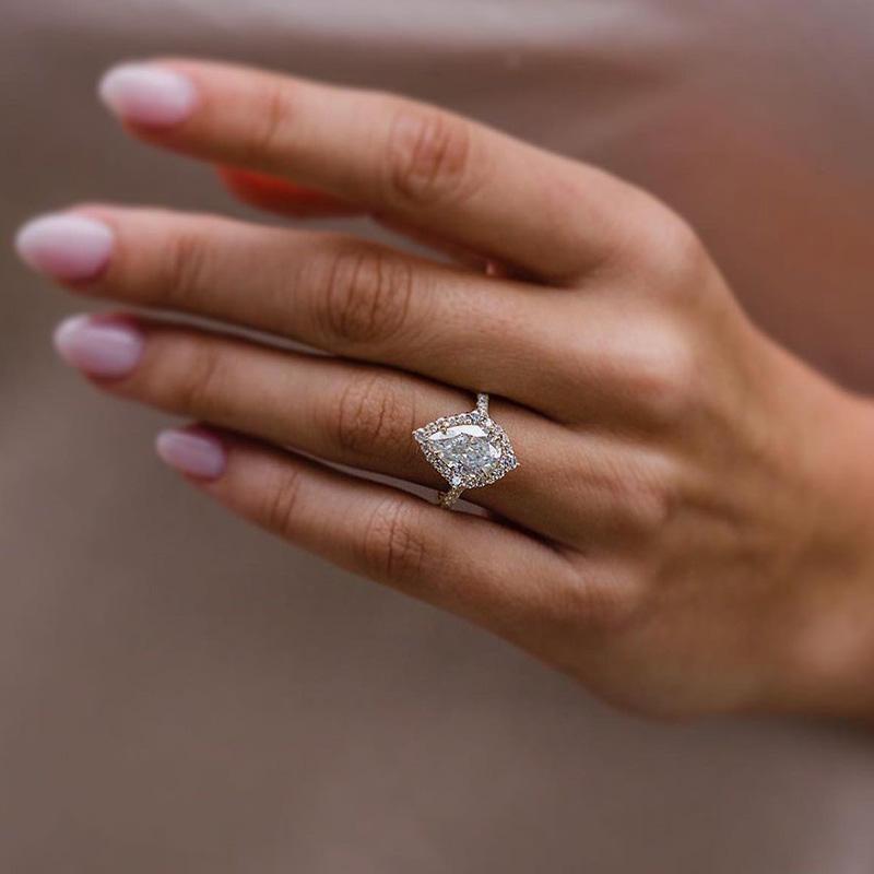 Elegant Golden Tone Halo Pear Cut Sterling Silver Engagement Ring Shineofdiamond