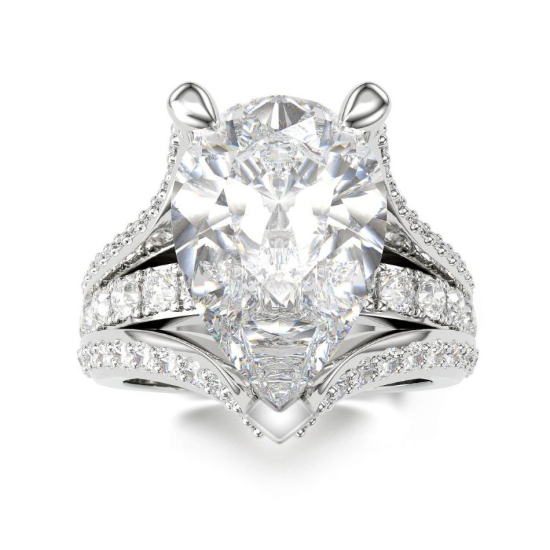Pear Cut Split Shank Engagement Ring in Sterling Silver Shineofdiamond