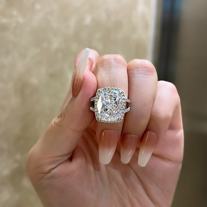 Luxurious Split Shank Halo Cushion Cut Sterling Silver Engagement Ring Shineofdiamond