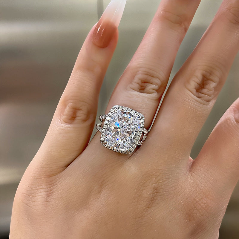 Luxurious Split Shank Halo Cushion Cut Sterling Silver Engagement Ring Shineofdiamond