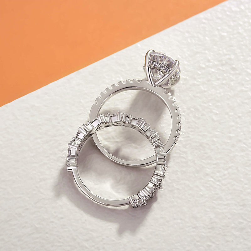 Classic Oval Cut Sterling Silver Bridal Set with Exquisite Band Shineofdiamond