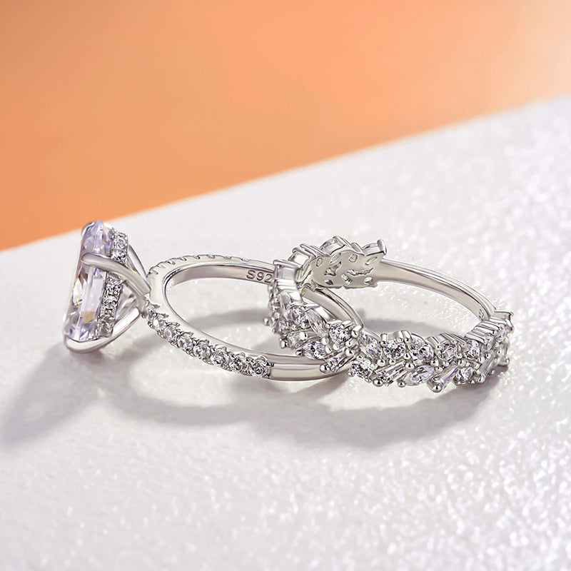 Classic Oval Cut Sterling Silver Bridal Set with Exquisite Band Shineofdiamond