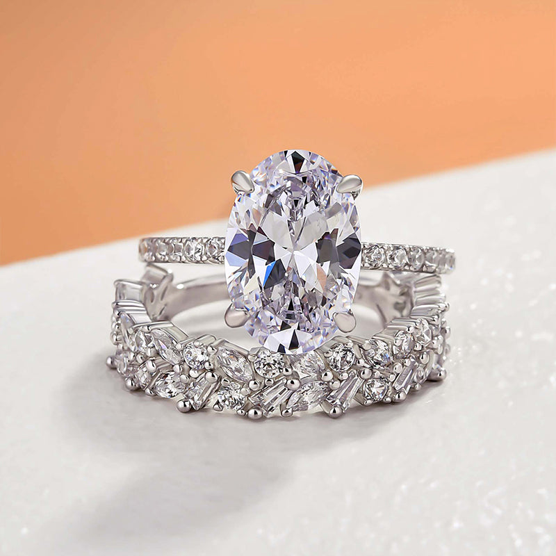 Classic Oval Cut Sterling Silver Bridal Set with Exquisite Band Shineofdiamond
