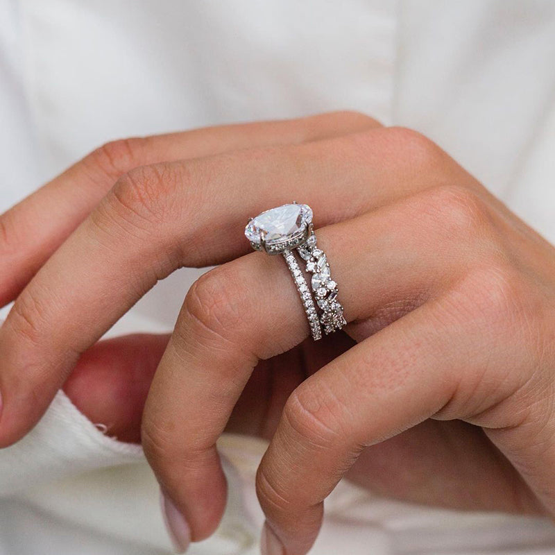 Classic Oval Cut Sterling Silver Bridal Set with Exquisite Band Shineofdiamond