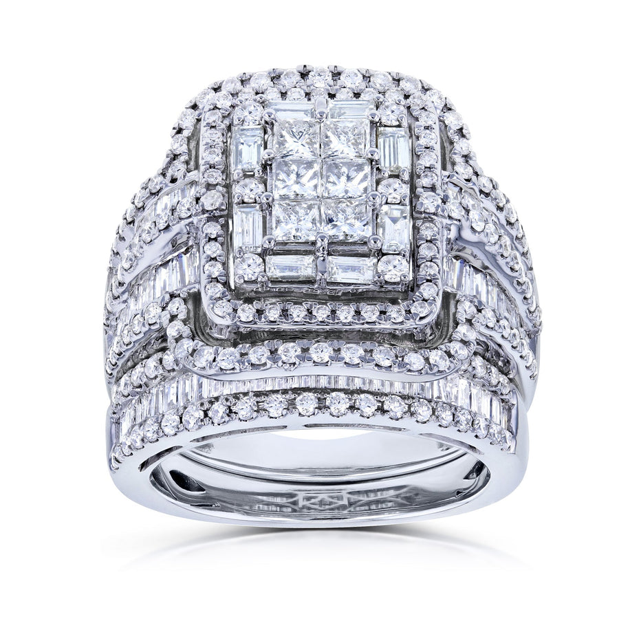 Gorgeous Halo Princess Cut Sterling Silver Wedding Bridal Sets Shineofdiamond