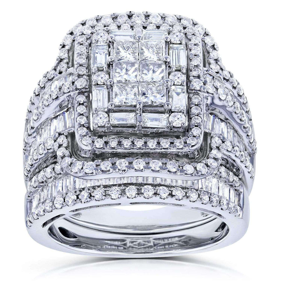 Gorgeous Halo Princess Cut Sterling Silver Wedding Bridal Sets Shineofdiamond