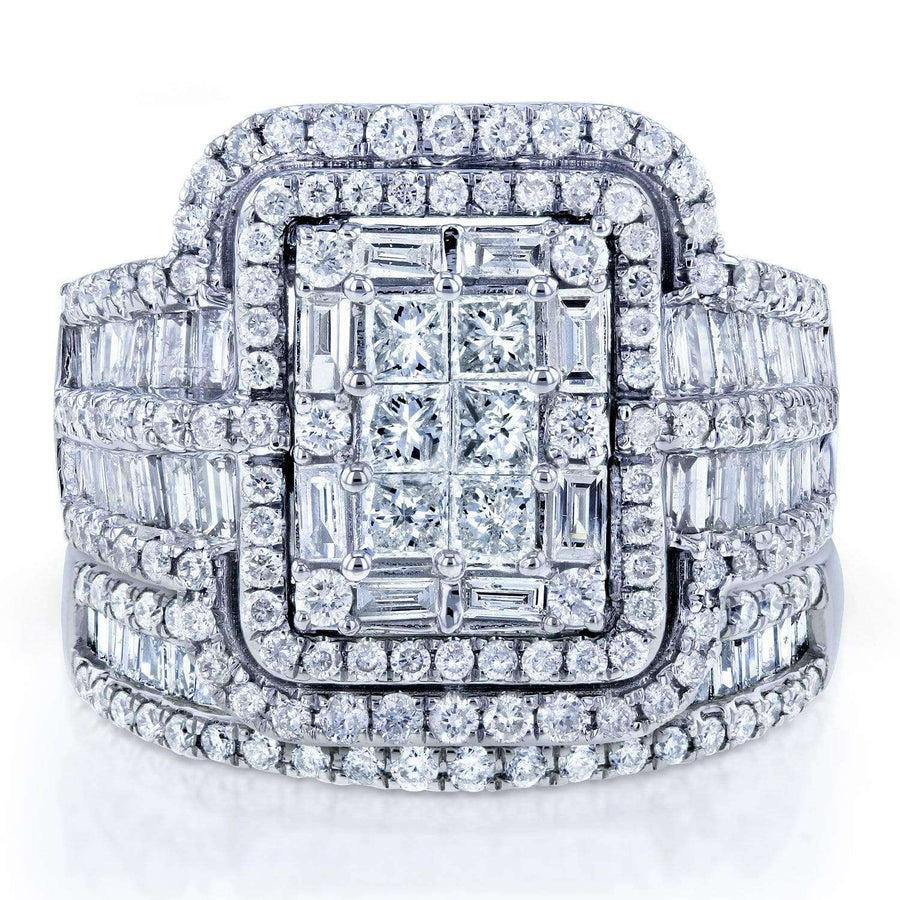 Gorgeous Halo Princess Cut Sterling Silver Wedding Bridal Sets Shineofdiamond