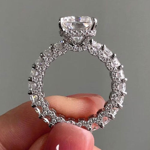Exquisite Radiant Cut Sterling Silver Wedding Ring With Eternity Band Shineofdiamond