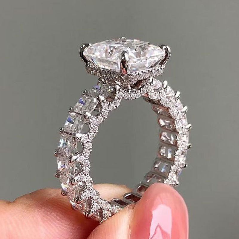 Exquisite Radiant Cut Sterling Silver Wedding Ring With Eternity Band Shineofdiamond