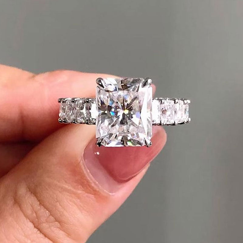 Exquisite Radiant Cut Sterling Silver Wedding Ring With Eternity Band Shineofdiamond