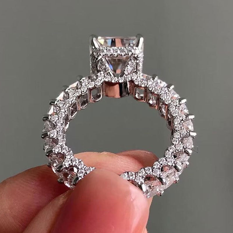 Exquisite Radiant Cut Sterling Silver Wedding Ring With Eternity Band Shineofdiamond