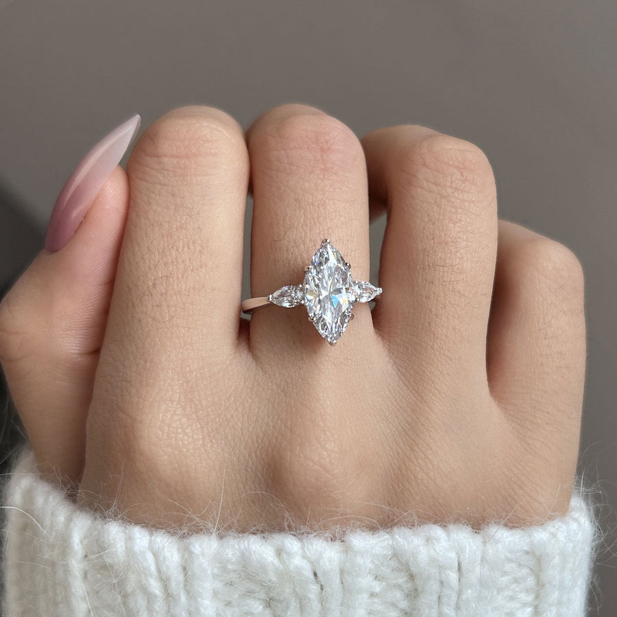 Dainty Three Stone Marquise Cut Sterling Silver Engagement Ring Shineofdiamond