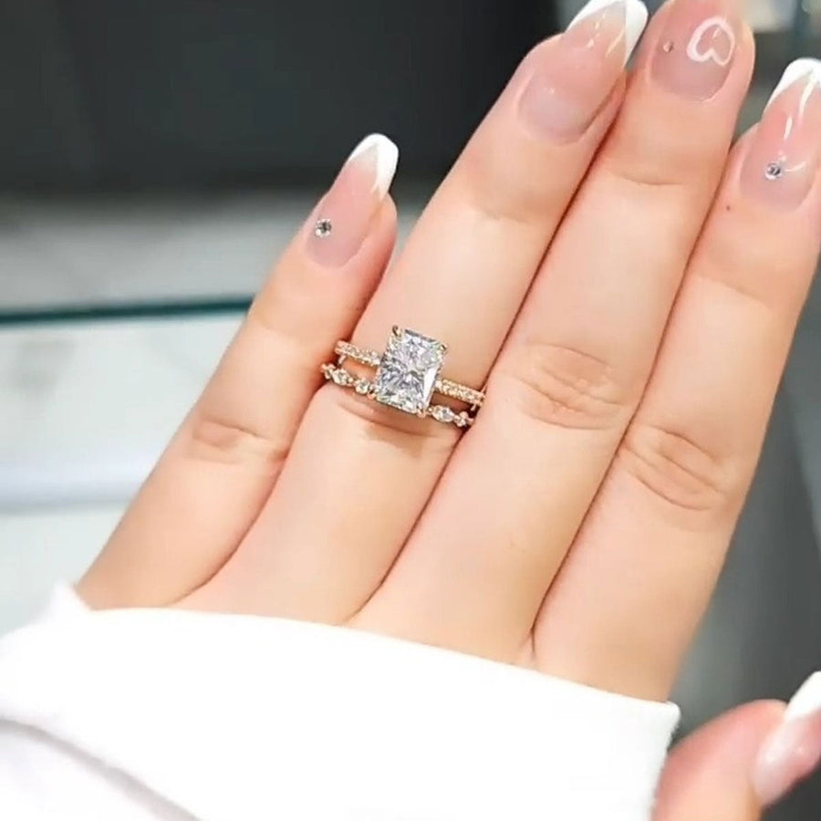 Stunning Radiant Cut Bridal Set In Golden Tone shineofdiamond