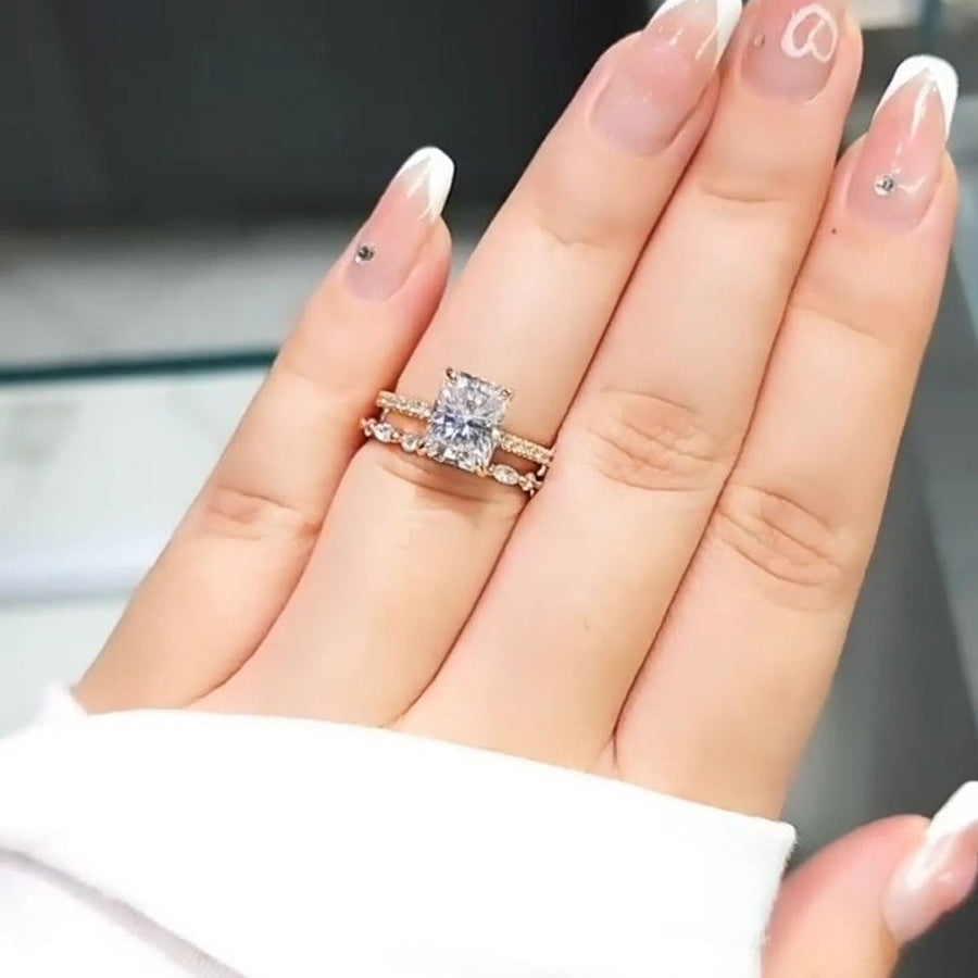 Stunning Radiant Cut Bridal Set In Golden Tone shineofdiamond