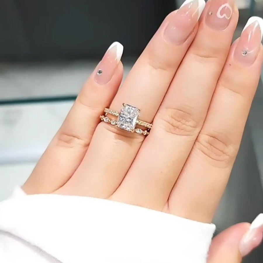 Stunning Radiant Cut Bridal Set In Golden Tone shineofdiamond