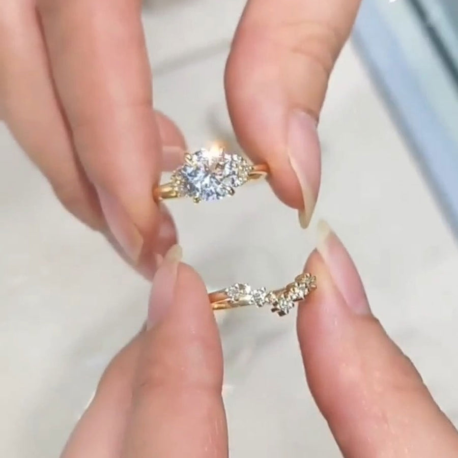 Golden Tone Round Cut Sterling Silver Bridal Set Shineofdiamond