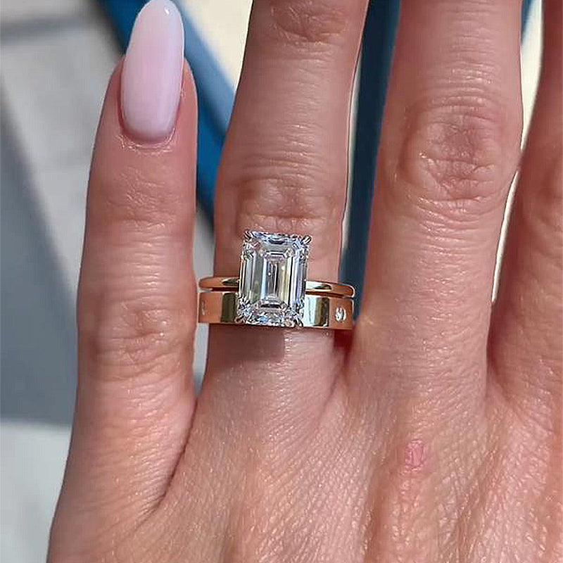Timeless Golden Tone Emerald Cut Bridal Set In Sterling Silver shineofdiamond