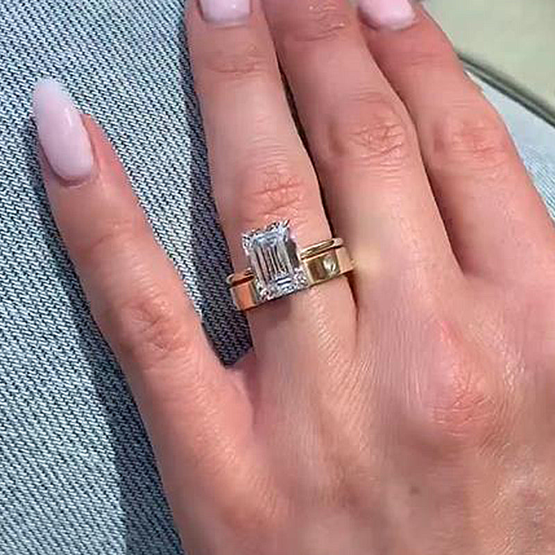 Timeless Golden Tone Emerald Cut Bridal Set In Sterling Silver shineofdiamond