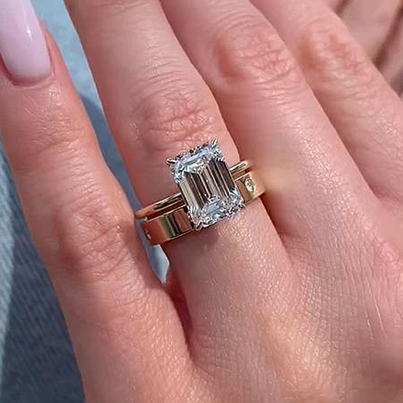 Timeless Golden Tone Emerald Cut Bridal Set In Sterling Silver shineofdiamond