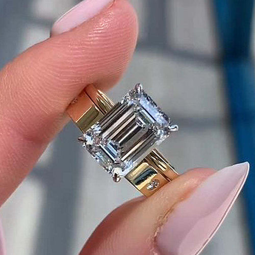 Timeless Golden Tone Emerald Cut Bridal Set In Sterling Silver shineofdiamond