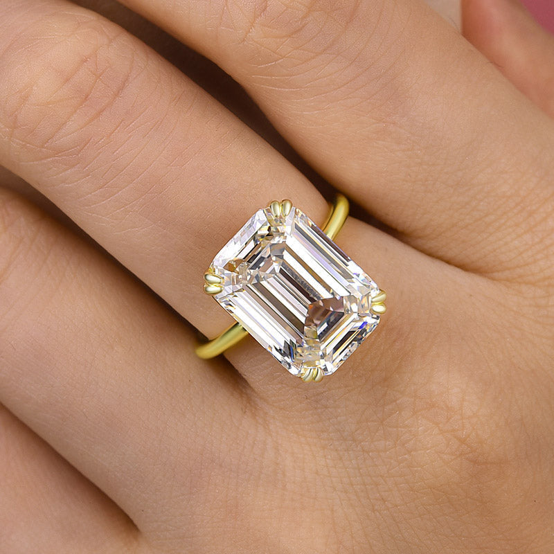 Luxurious Golden Emerald Cut Engagement Ring In Sterling Silver shine of diamond