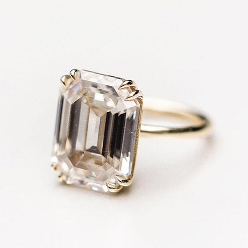 Luxurious Golden Emerald Cut Engagement Ring In Sterling Silver shine of diamond