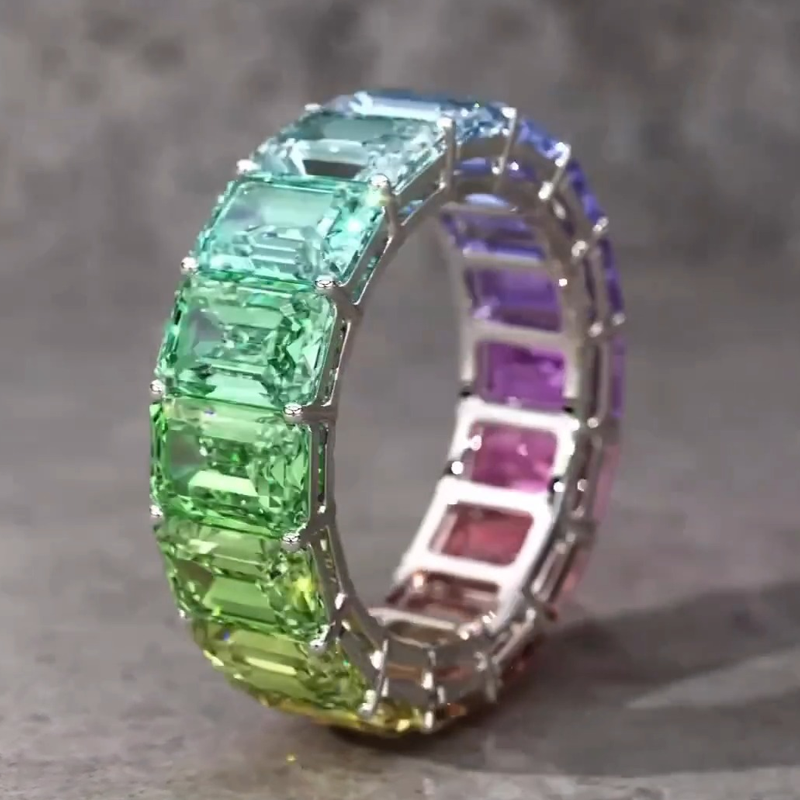 Rainbow Eternity Band In Sterling Silver shine of diamond