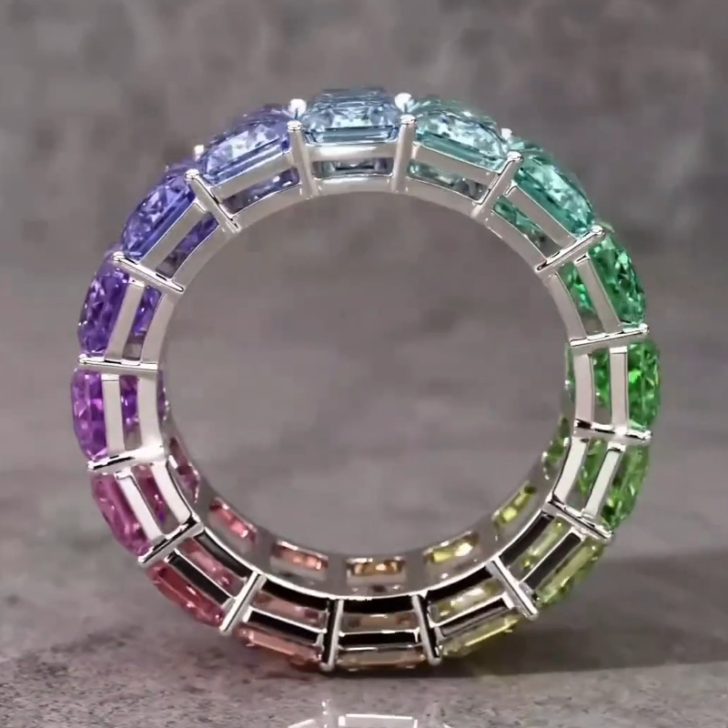Rainbow Eternity Band In Sterling Silver shine of diamond